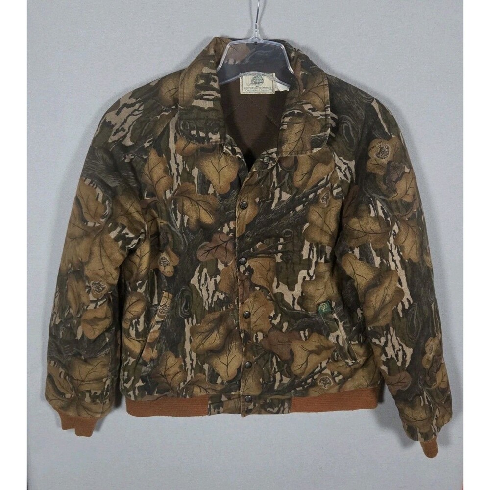 Vtg Mossy Oak Jacket Mens M Fall Foliage Brown Camo Hunting Snap 80s USA Y2K